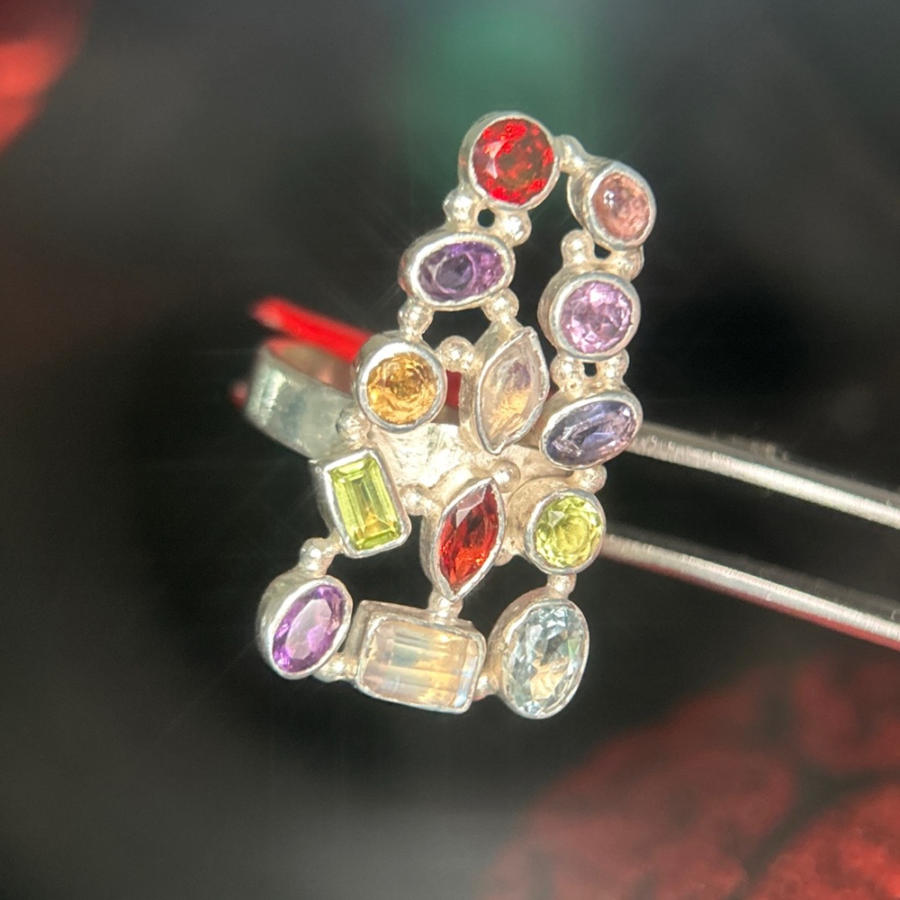 Multi-Stone Silver 925 Ring - image 7
